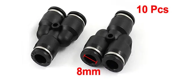 Y Design 3 Ways 8mm Pneumatic Piping Quick Joint Fittings Connector 10 Pcs