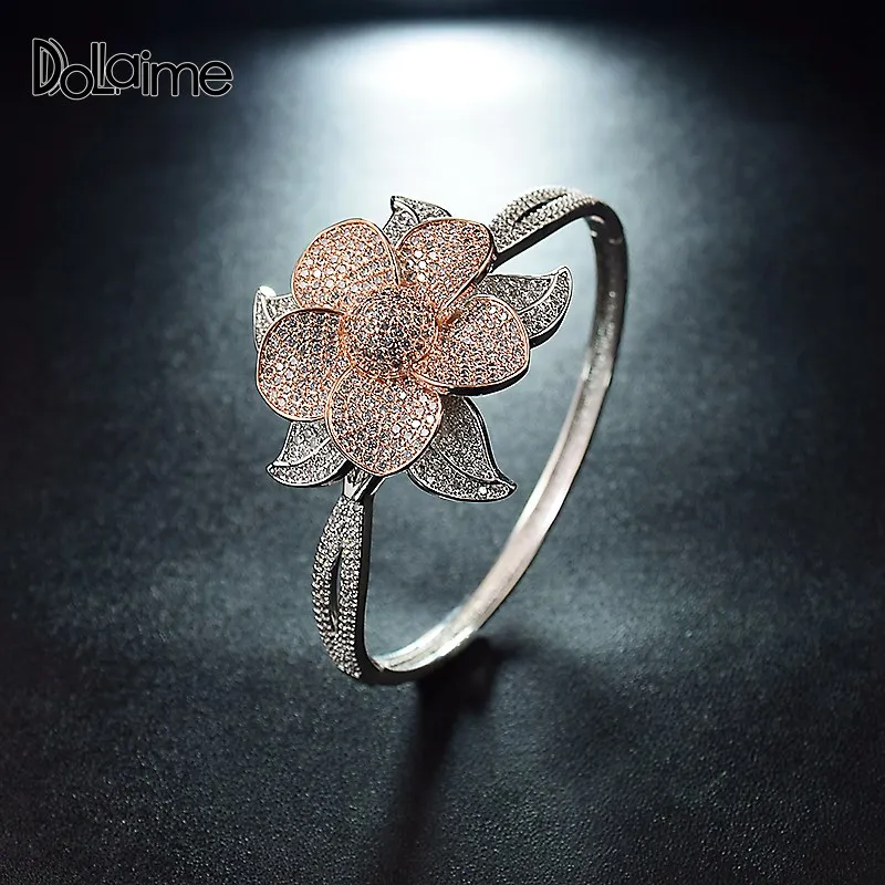 

Dolaime Retro Medieval Style Women's Bracelet Cubic Zirconia Rose Gold Color Wristband Rose Flower Shape Gift GBG004