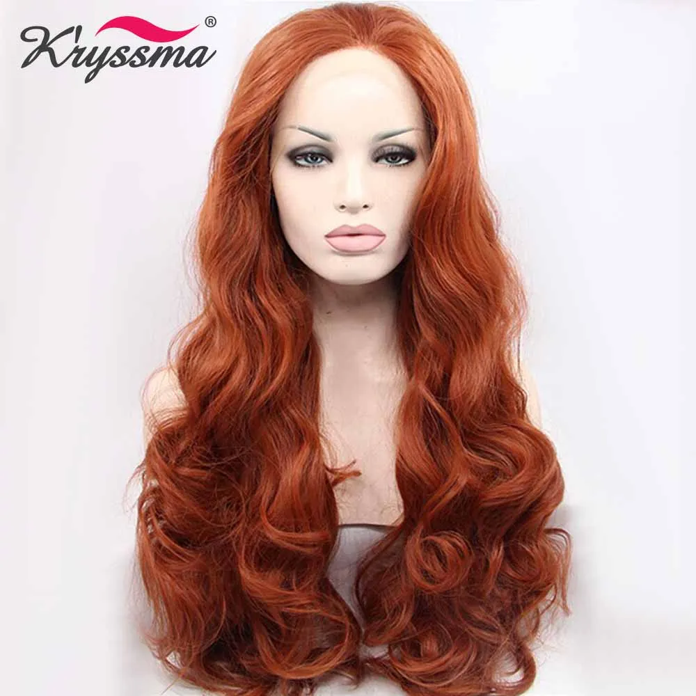 

Copper Red Long Wig Orange Auburn Wavy Wigs for Women Synthetic Lace Front Wig Party Wig Glueless Heat Resistant Fiber