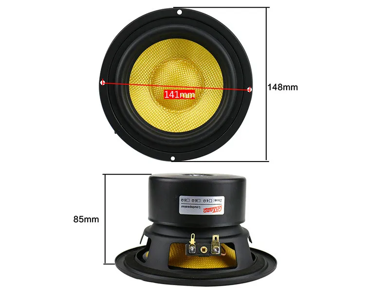GHXAMP 5.25 inch 148mm Yellow Fiber glass Mid-Bass Speaker Unit 4Ohm 40W-100W Home Theater Mediant Woofer Bookshelf DIY 1pc