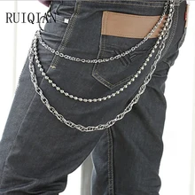 

Punk 3 Lines Curb Chain Jeans Metal Skull Cross Trousers Chain Black Silver Color Metal Clothing Accessories Jewelry RUIER452