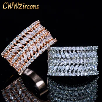 

CWWZircons 5 Row Multilayer Rose Gold and Silver Color AAA Cubic Zirconia Big Wide Wedding Engagement Rings for Women R050