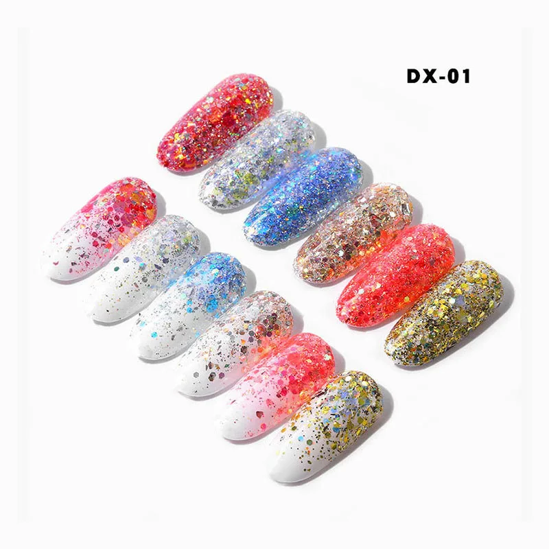 6 Box/Set Holograhic Nail Art Блеск Блестки смешать Размеры шестиугольник Русалка градиент порошок Акриловые Советы УФ гель лак для ногтей хлопья