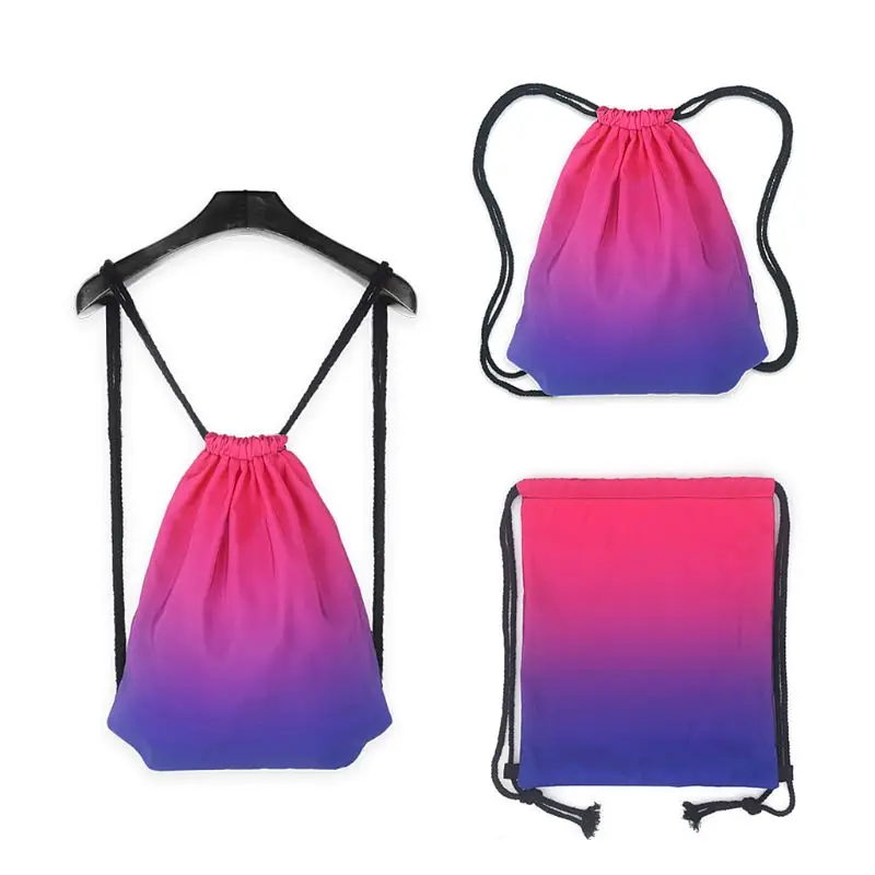 Gradient Drawstring Bag Ombre School Swimming Travel Cinch Sack Sports Backpack