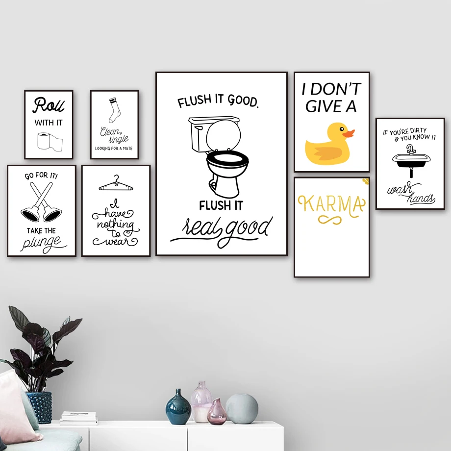 

Toilet Paper Toilet Sink Socks Duck Quotes Art Canvas Painting Nordic Posters And Prints Wall Pictures For Bathroom Decoration
