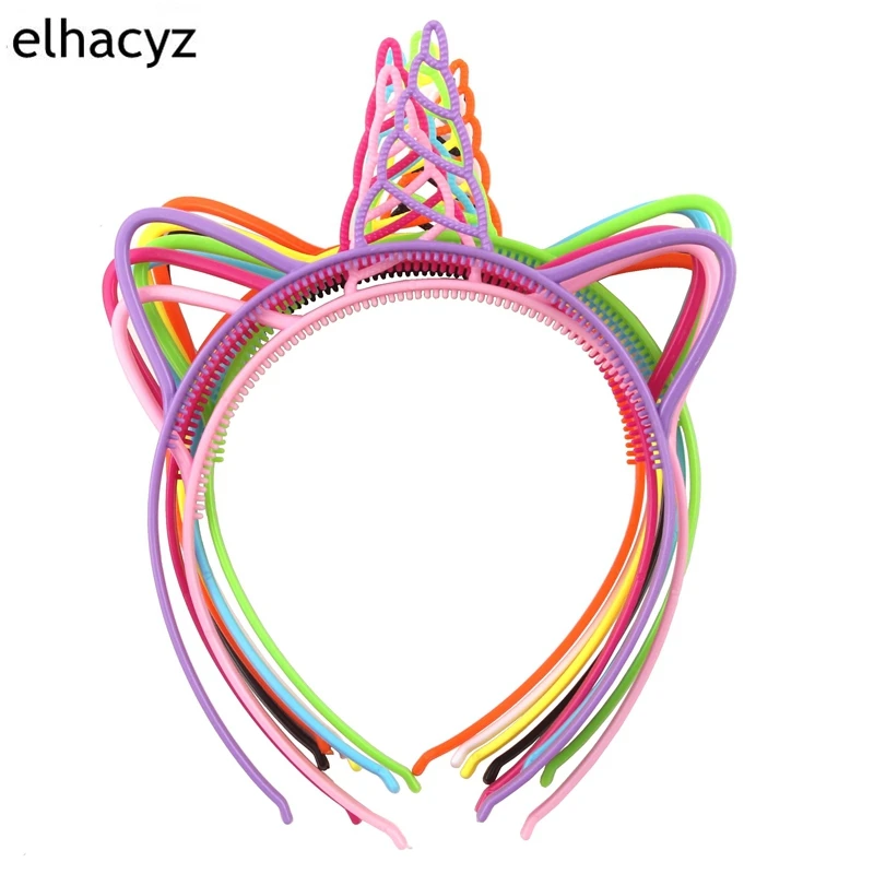 9pcs/lot Lovely Plastic Unicorn Hair Bands Birthday Supplies for Kids Girls Headband With Teeth Hair Hoop Chic Hair Accessories girls hair clips lovely barrettes with shape alloy hair clips pearl rhinestone design hair holder for students t8nb