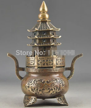 

WBY++++ free shipping Brass Buddha Exorcism Handwork Old Hammered Pagoda Totem Incense Burner