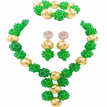 

Fashion Green Ball Women Necklaces Costume Jewelry Nigerian Wedding African Beads Jewelry Set 1SJQ06