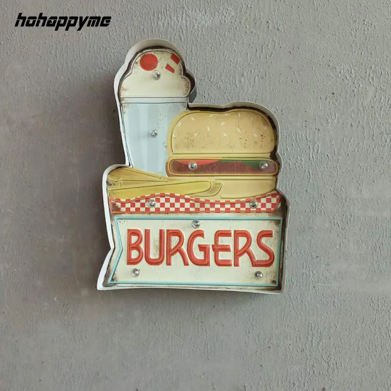Burgers LED вывески для торговых клубов декоративные тарелки таблички винтажные