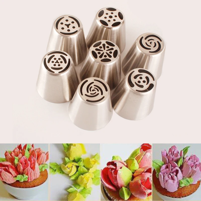 

1 set 7 pcs Russian DIY Pastry Cake Icing Piping Decorating Nozzle Tips Baking Pastry Tool