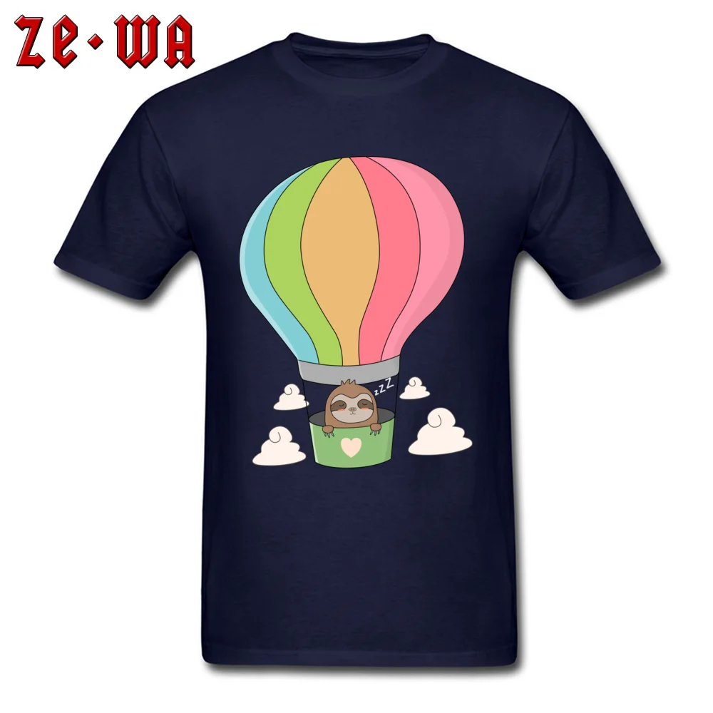 Discount Men's T Shirts O Neck Short Sleeve Pure Cotton Printed On T Shirt Casual Tops Shirts Drop Shipping Cute Sloth In Hot Air Balloon navy