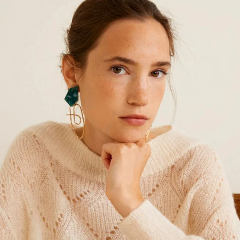 

Lalynnly Fashion Multicolored Irregular Resin Drop Dangle Earrings For Women Gold Metal Statement Earring Party Jewelry