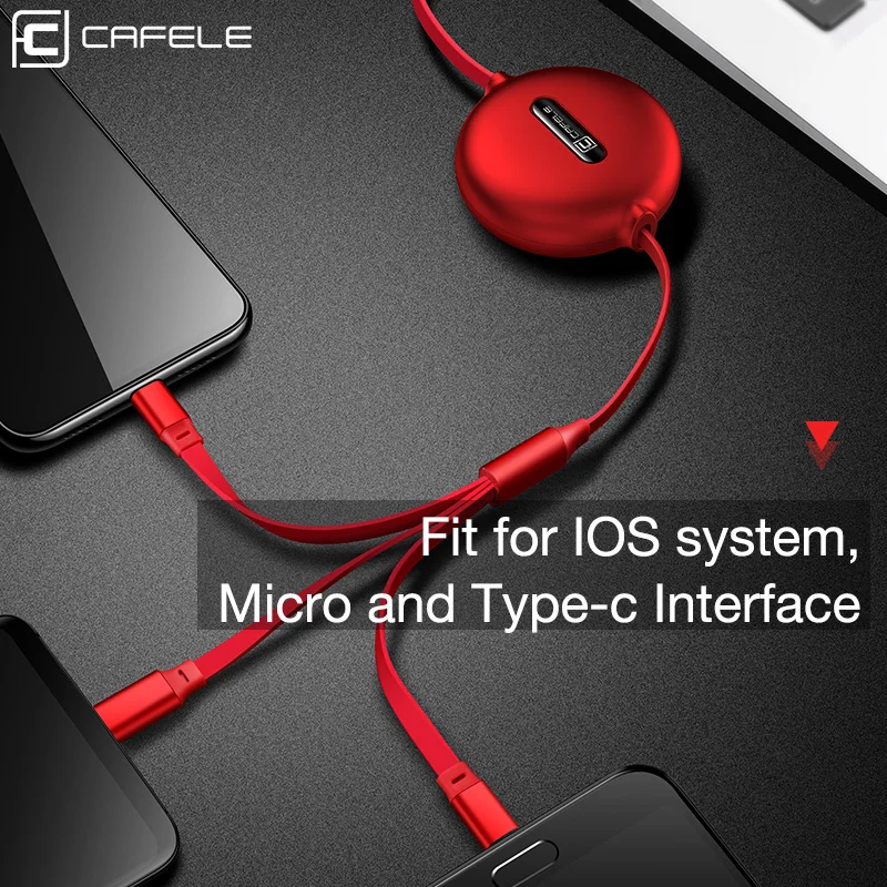 CAFELE 3 in 1 Retractable USB Cable charger Micro Type C 8 Pin USB cable for iPhone samsung huawei xiaomi Data Sync USB Cable
