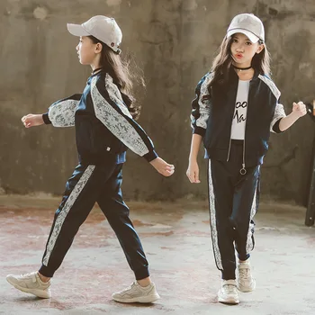 

Girl's Long Sleeve Coll Fashion Jackets and Long Pants Clothing SetsColor Patchwork Spring and Autum Clothing Sets