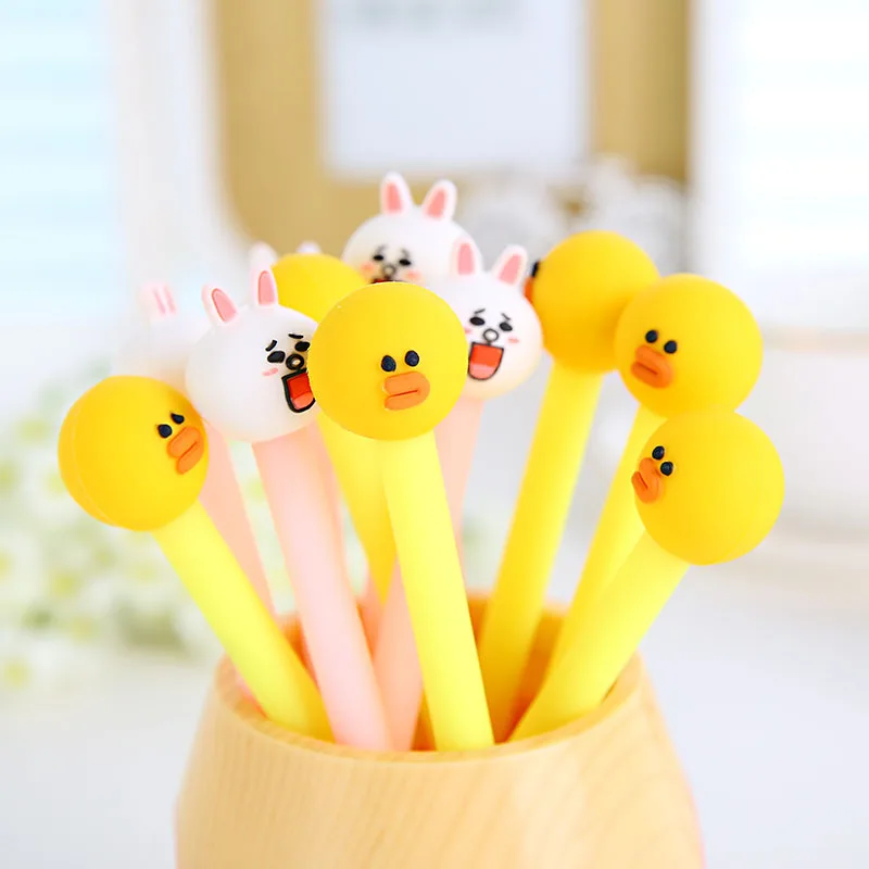Best 4Pcs Creative Novelty Cute Cartoon Duck Rabbit Adorable embarrassed Pen 0.38mm Gel Pen Office School Gift Stationery Pen E2137