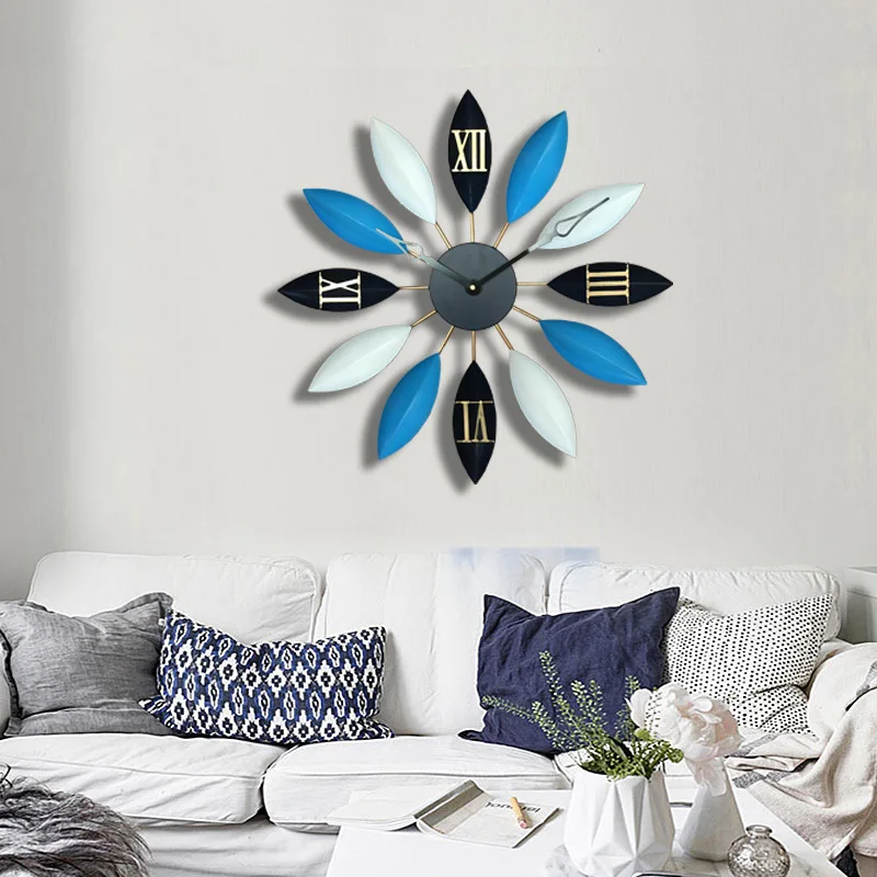 

Wrought Iron Leaves 3D Clock Simple Creative Home Wall Clock Modern Design Bedroom Decorative Quartz Clock Clock on The Wall