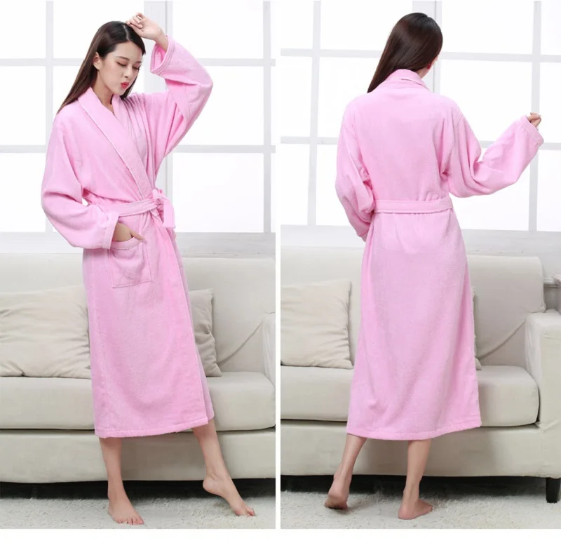 Женские и мужские хлопковые махровые халаты, все сезоны, парные халаты, гостиничный халат, мягкая дышащая впитывающая одежда для сна, ночная рубашка hombre - Цвет: women pink bathrobes