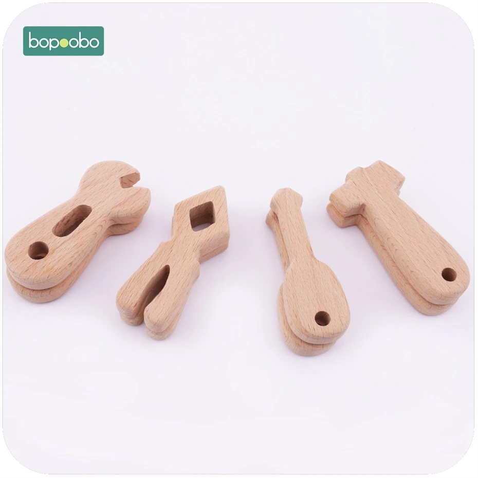 

Bopoobo Wooden Teether Pendant 4pc/1set Wooden Tool Animal Food Grade Toy DIY Jewelry Pendant For Nursing Necklace Charms