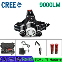 z55 high quality LED headlight 9000LM XM-L T6 led Headlamp 9000LM battery car charger box led Head Lamp Flashlight Torch
