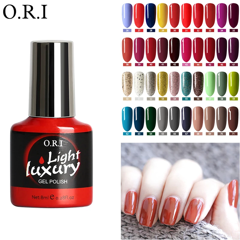 

ORI Gel Polish Soak Off UV LED Nail Gel Polish 8ML Top Base Coat Neon Gel Varnishes Nail Art Lakiery Hybrydowe opies Gel Lacquer