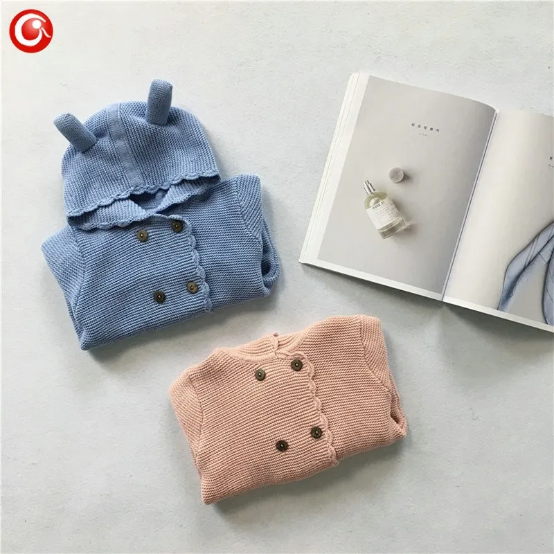 2016 AutumnWinter Kids Girls Hooded Cardigan Double Breasted Cotton Sweater For Children Boy Baby Girl Soft Knit Jumper Clothes (2)