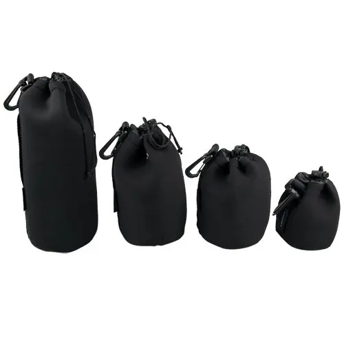 MAHA Set 4 Black Soft Neoprene Lens Pouch Case Bag S M L XL