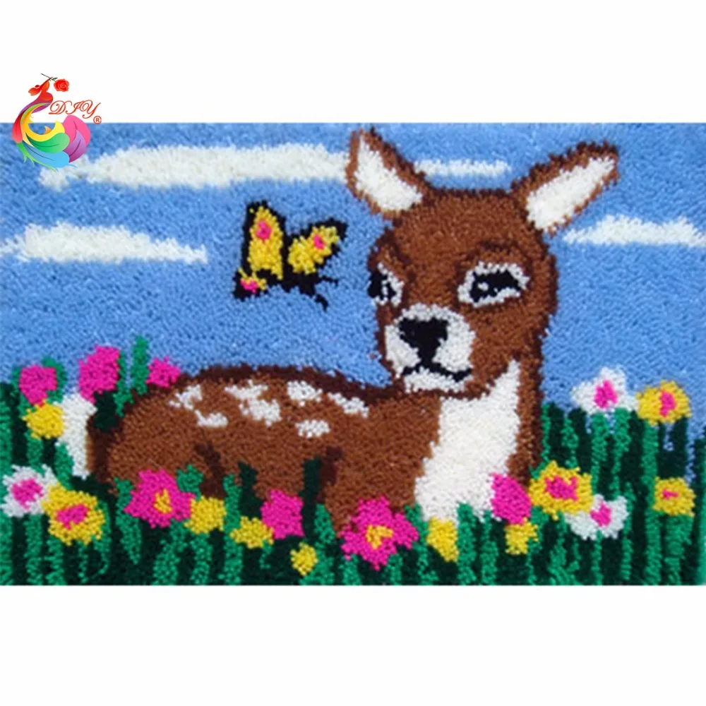 

Sleeping Fox Latch hook rug kits crochet hooks Carpet embroidery Stitch threads Set for embroidery hobby New Year decoration
