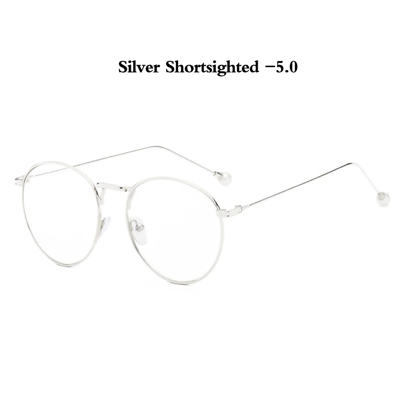 Zilead роскошные женские жемчужные очки для близорукости металлические круглые очки по рецепту близорукие очки для женщин близорукие унисекс - Цвет оправы: silver myopia 5.0