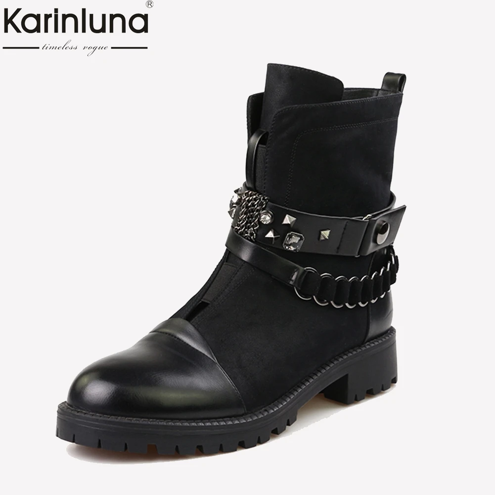 

KarinLuna 2018 Dropship Winter Boots Woman Shoes Large Size 42 Best Quality Chains Shoes Woman Suede Cowboy Boots Women