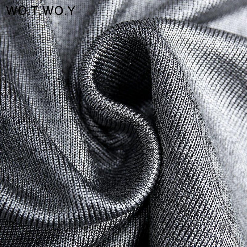 WOTWOY Лето 2018 блестящие футболки Для женщин Slim Fit люрекс Топы женские Повседневное