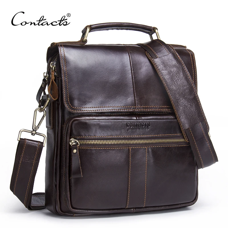  CONTACT'S Brand Design Genuine Leather Shoulder Bag Men Crossbody Messenger Bags Vintage Men's Hand - 32790205379