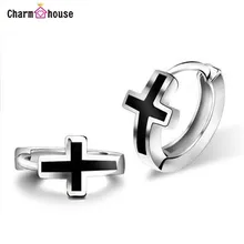 

316L Stainless Steel Earrings Hoops Black Cross Small Circle Earrings for Men Rock Punk Jewelry for Man Christmas Gifts Bijoux