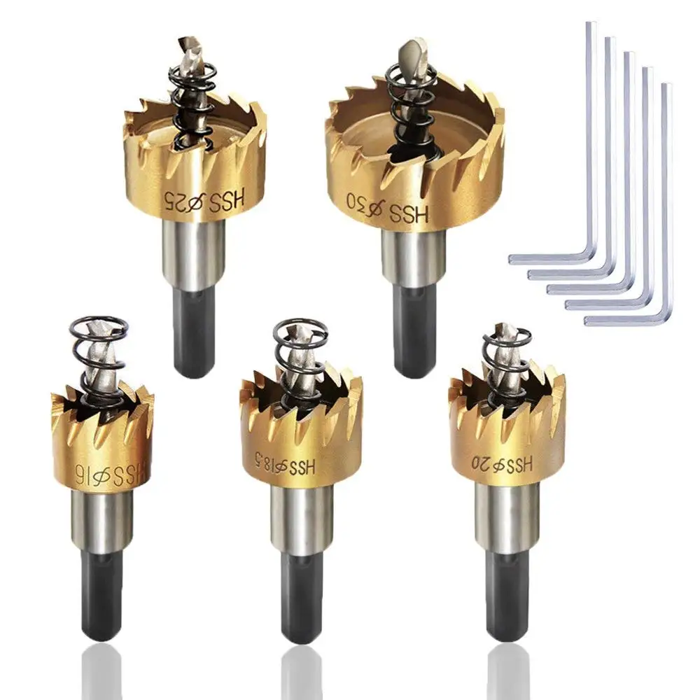 

New 5PCs Metal Drill Bit Hole Saw Set Wood Drilling Hole Cut Tool for Installing Locks 16mm/18.5mm/20mm/25mm/30mm