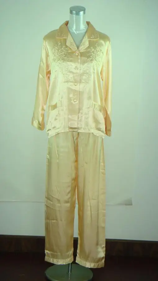 Free Shipping Gold Ladies' Silk Rayon Robe Pajamas sleepwear Gown Nightgown S M L XL XXL S0049