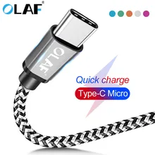 Olaf cabo micro usb tipo-c, cabo 1m, 2m, 3m, para samsung, huawei, xiaomi, rápido cabo usb de carregamento para iphone 7 x xs