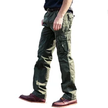 Модные армейские зеленые многокарманные однотонные мужские брюки карго высокого качества мужские хлопковые комбинезоны свободные брюки размер 29-40 без ремня