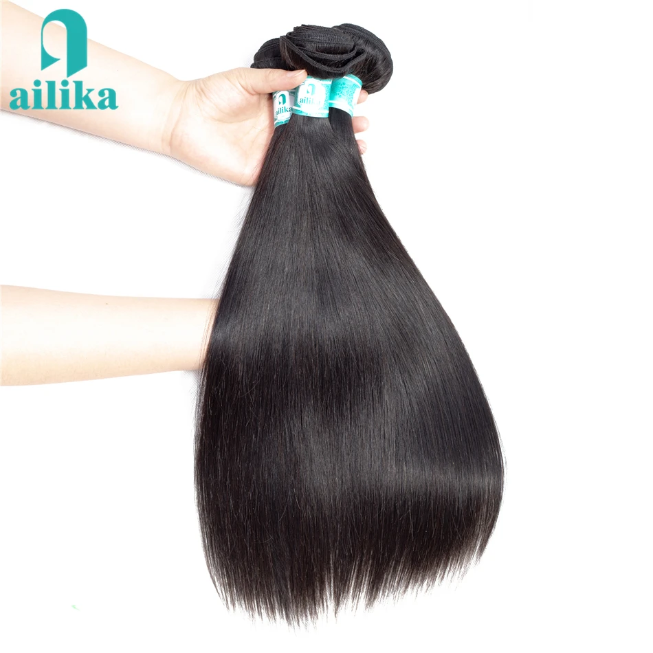 

AILIKA Indian Straight Human Hair Bundles Non Remy Short Human Hair Weave 1/3/4 Pieces 100% Human Hair Bundles Natural Color