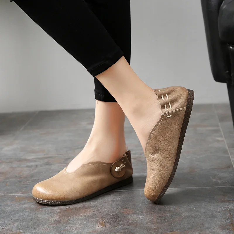 Zapatos Beige Mano Tyawkiho De Genuino Tacón Casuales Perezosos Cuero Mocasines Hechos 2019 A Las La rojo coffee Mujeres Gris Primavera Bajo 5aqnUU