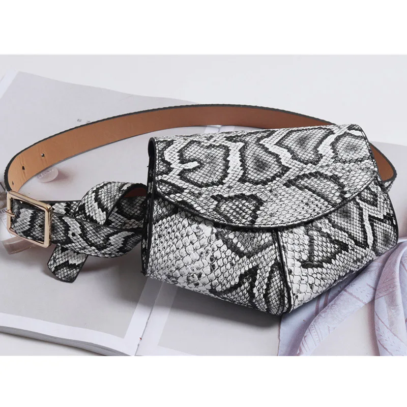 DAUNAVIA, женская сумка на пояс из змеиной кожи, новая модная сумка на пояс, мини сумка на пояс для дискотеки, кожаная маленькая сумка на плечо, нагрудная сумка - Цвет: Serpentine Silver