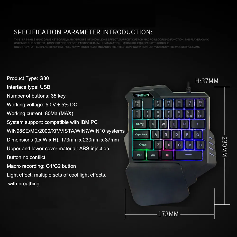 OMESHIN high-quality Wired Gaming Keypad With LED Backlight 35 Keys One-handed Membrane Keyboard Fo