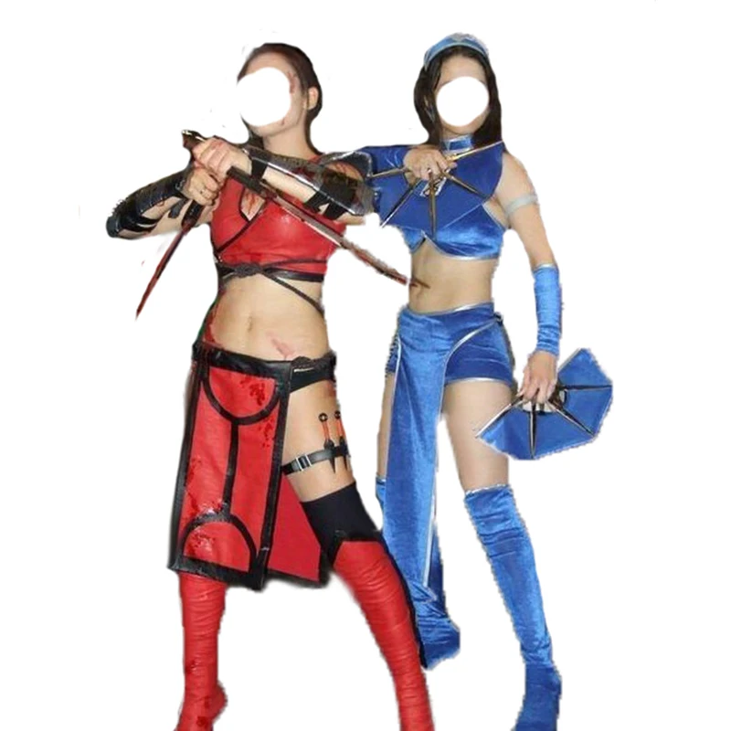 Aangepaste Mortal Kombat Kitana Uniform Cosplay Kostuums Blauw En Rood Stijlen