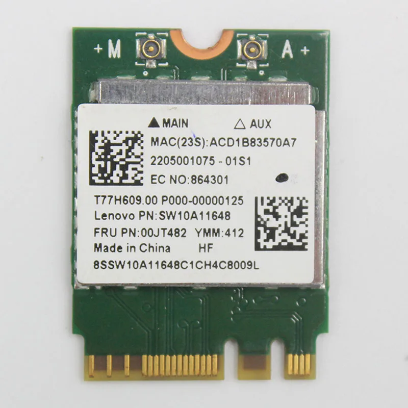 RTL8821AE 1x1AC+BT4.0 Cbt PCIE M.2 WLAN For Lenovo E41-80 B41-80 B51-80 E51-80 ideapad 710s-13isk Series,FRU 00JT482 SW10A11648