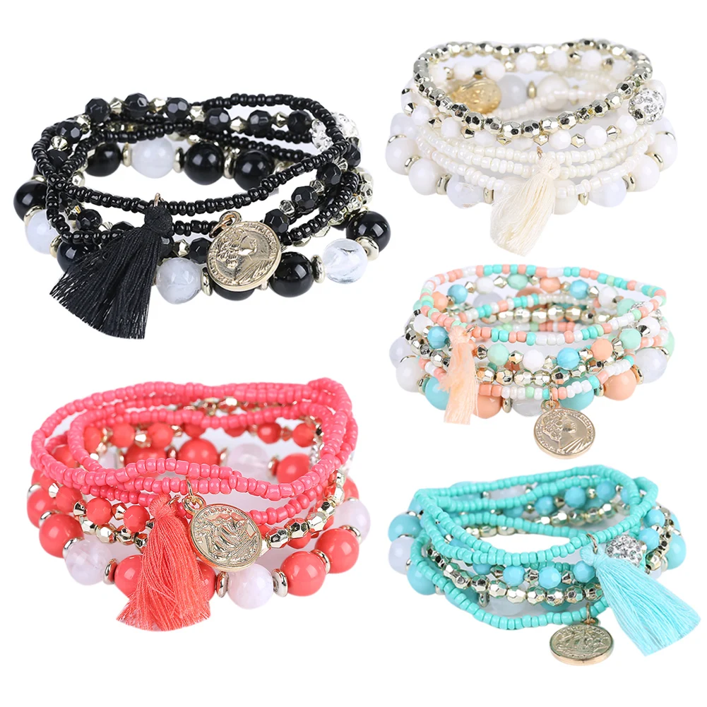 

Women Bohemia Style Chain Multilayer Metal Bracelet Candy Beads Tassel Fashion Bracelets Bangle Women Exquisite Jewelry Gift