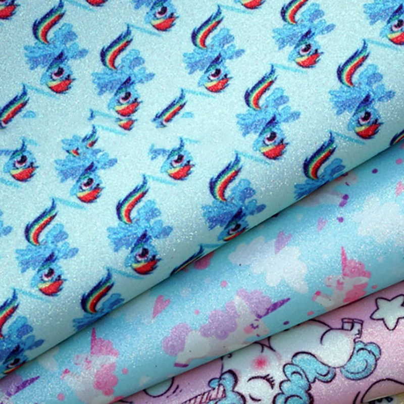 

Lychee Life A4 Glitter Unicorn Printed Faux Leather Cartoon Synthetic Leather Sheets DIY Sewing Material for Handmade Crafts