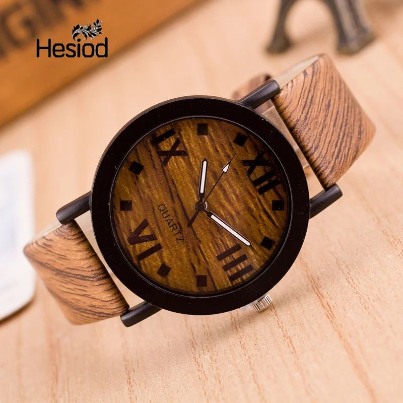 

Hesiod Cute Imitation Wood Band Round Dial Women Watch 6 Style Men Unisex Quartz Watch