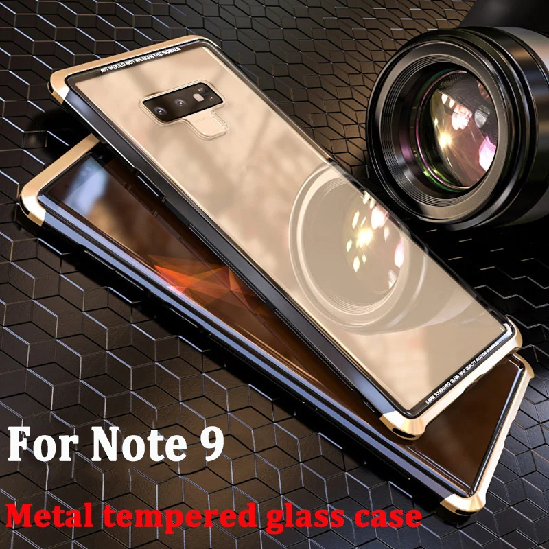 For Samsung galaxy Note 9 case Metal Tempered Glass Plastic Back Cover Galaxy Note9 shell Aluminum Transparent cases | Мобильные