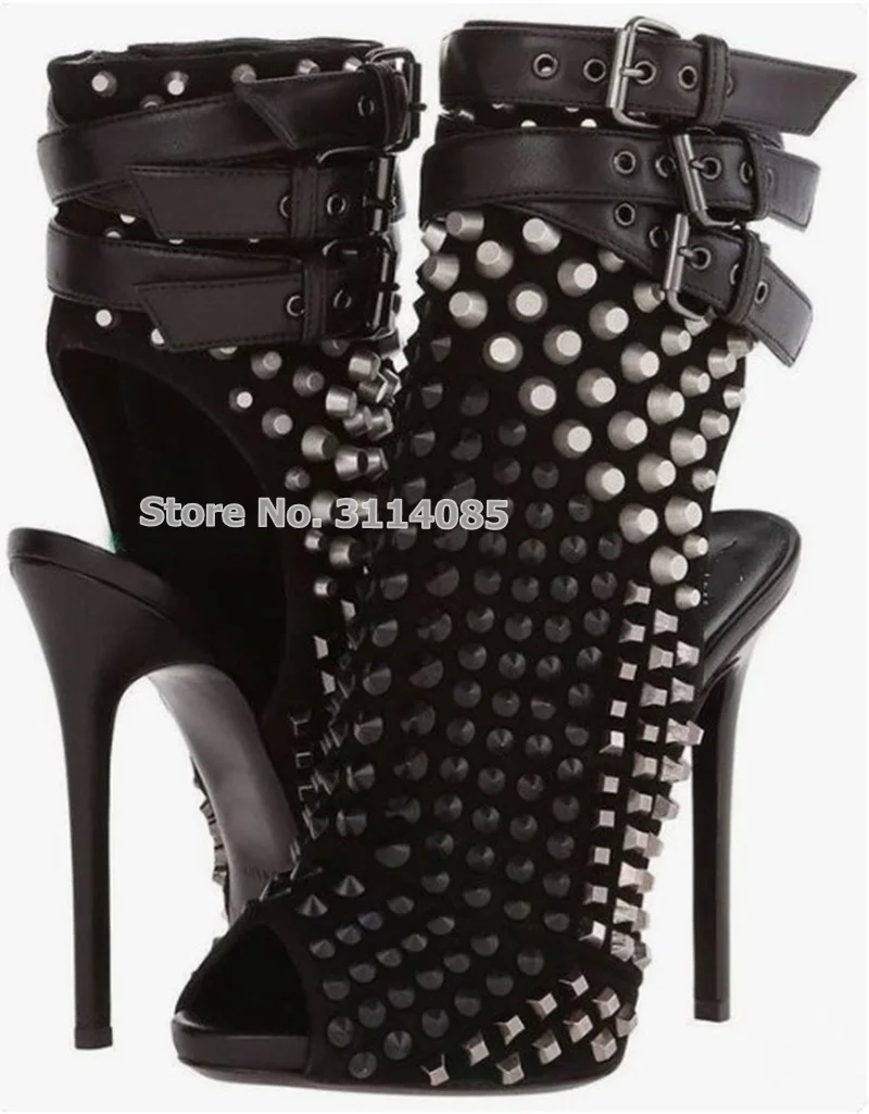 Chaussures Bout Stiletto Noir Clouté Punk Pompe Dropship À Femmes Celebrity As Picture Boucle as Ouvert Picture Blanc Scène Robe Rivets De Sangle Talon Cheville Bottes xdQCtrsh