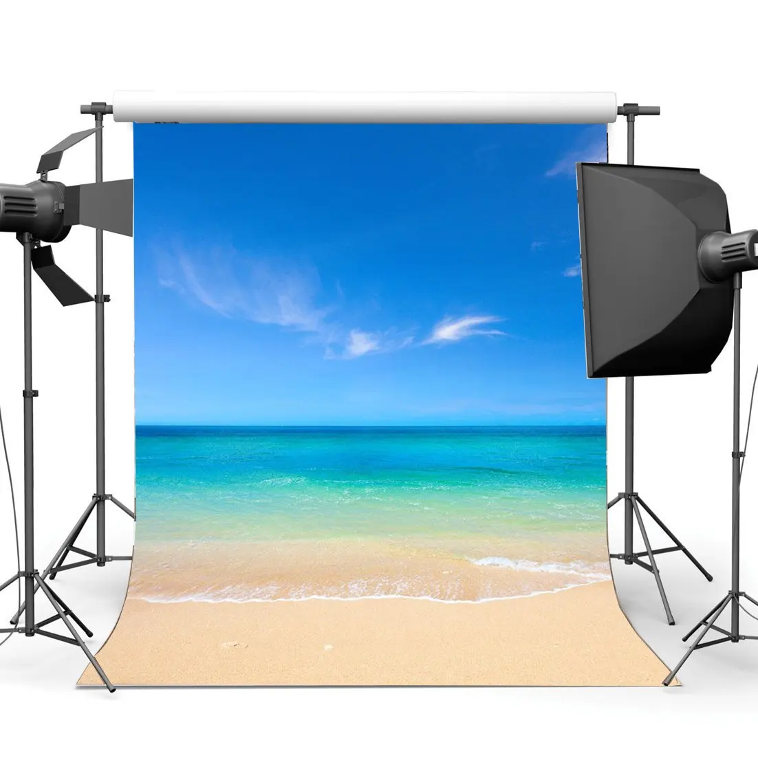 

Sand Beach Backdrop Seaside Blue Sky White Cloud Nature Summer Journey Ocean Sailing Romantic Background