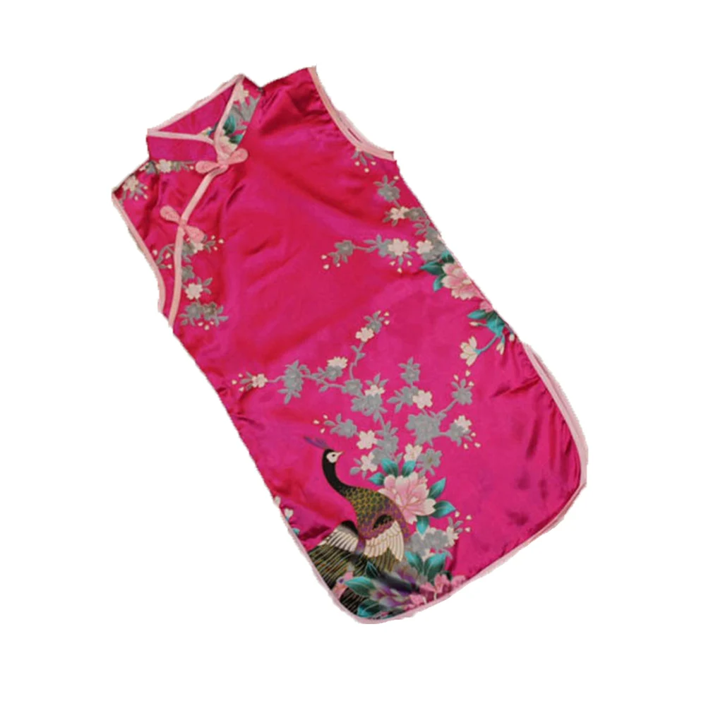 

2017 Baby Printed Peacock Floral Cheongsam Dress Peacock Chinese Qipao Clothes Dress Classic sleeveless Girl Kid discount