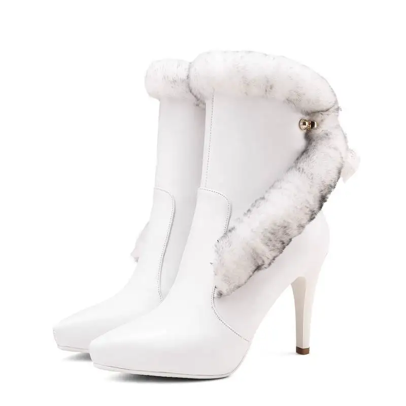 Pie Punta Las Cuero blanco Mujeres Cremallera Piel Stiletto Alta Invierno Para Genuino 2018 Botas Del Super Hot Negro Dedo Moda De Asumer Talón fqwtBOzxYn